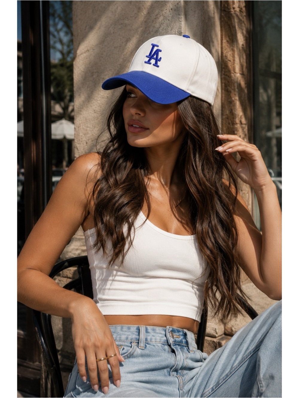 LA Logo Two-Tone Baseball Cap - White & Royal Blue